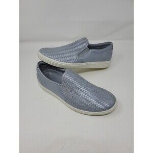 Ecco Danish Design Women Loafer Slip On Shoes Size 9.5 Woven Leather Silver Gray